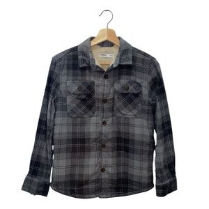 100% Cotton Sonoma Sherpa-Lined Gray Plaid Button-Up Shirt, Kids Medium Husky